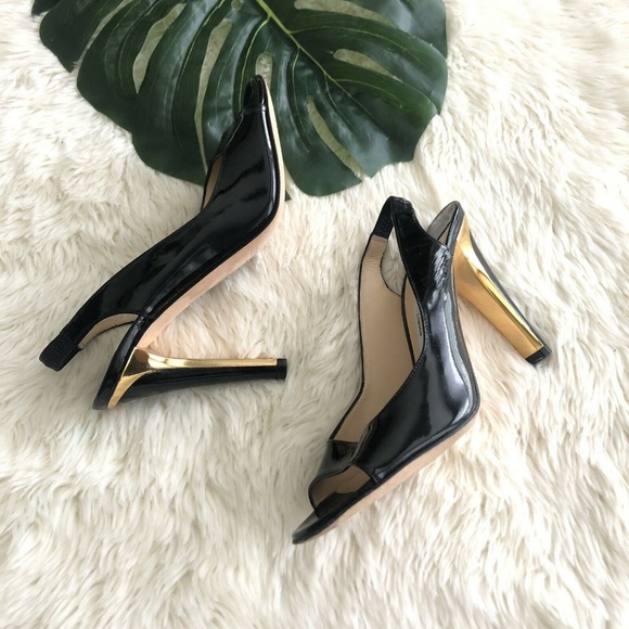 Jimmy Choo Shoes - Jimmy Choo Black Patent Leather Peep Toe 37.5